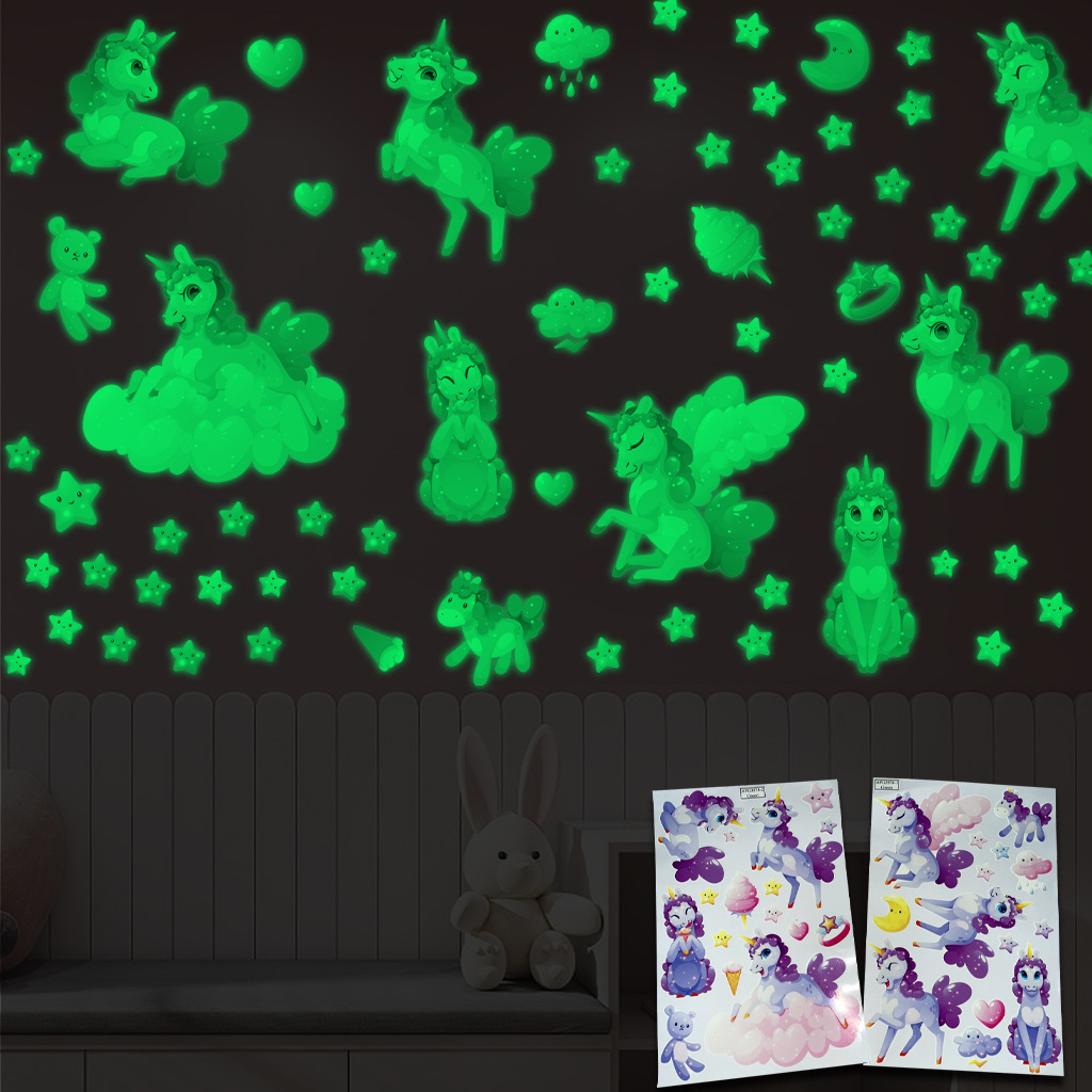 Glow In Dark Stars - Cartoon Luminous Unicorn Naklejki ścienne do