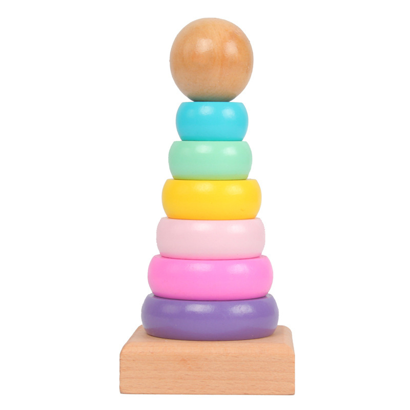 Kids Toys 2 Year Old - Dzieci tęczowa wieża okucie drewniana zabawka