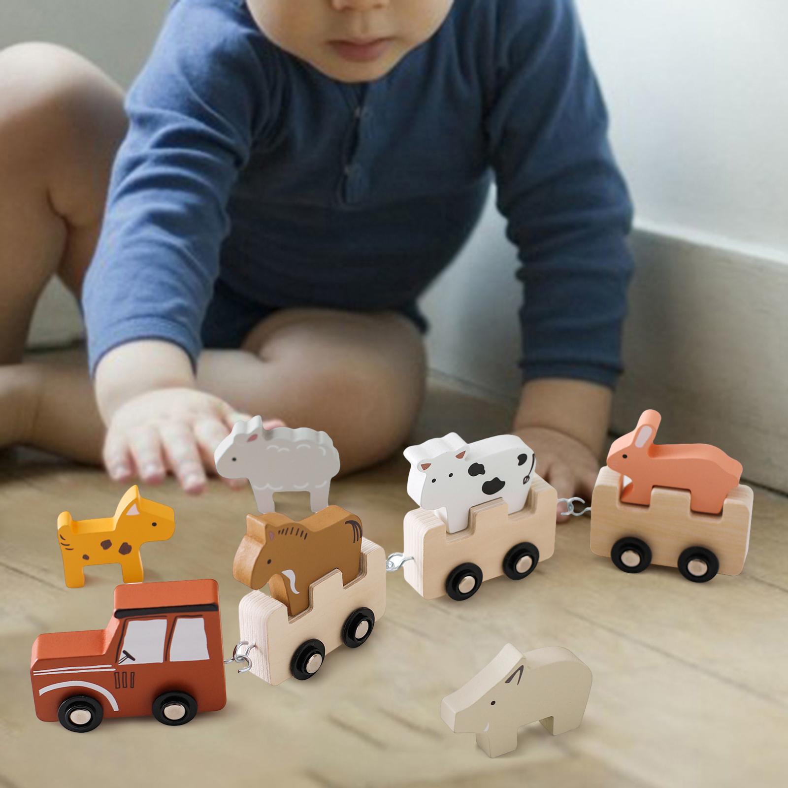 Kids Toys 2 Year Old - Drewniany pociąg ze zwierzętami, zabawka do
